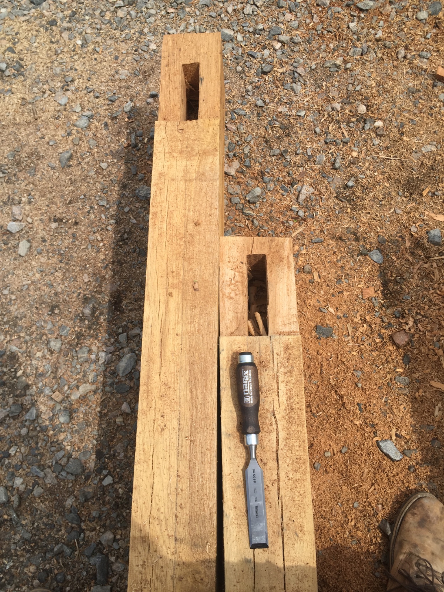 Traditional timber joint and hand tool at the Silverback wood yard