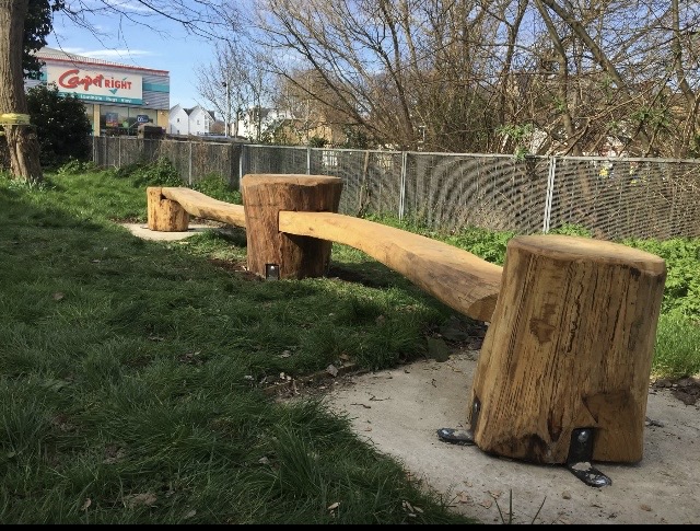 Completed timber benches at Charlton Green in Dover