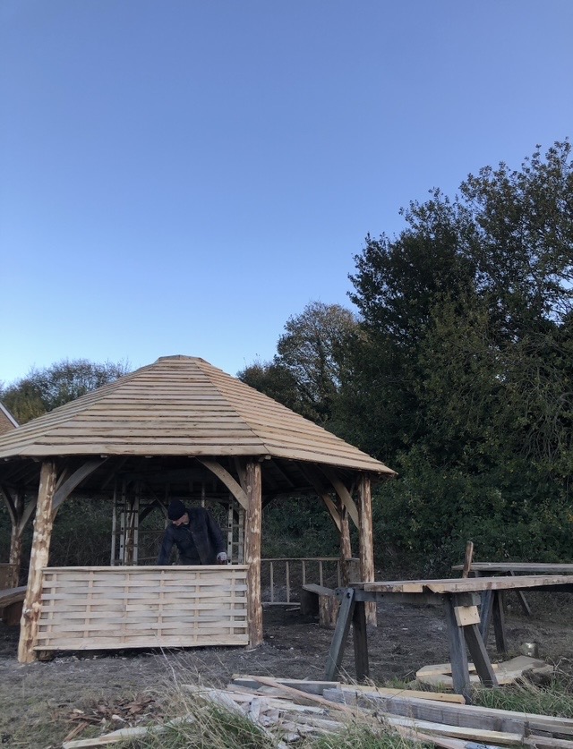Roundhouse roof and woven side panel during construction