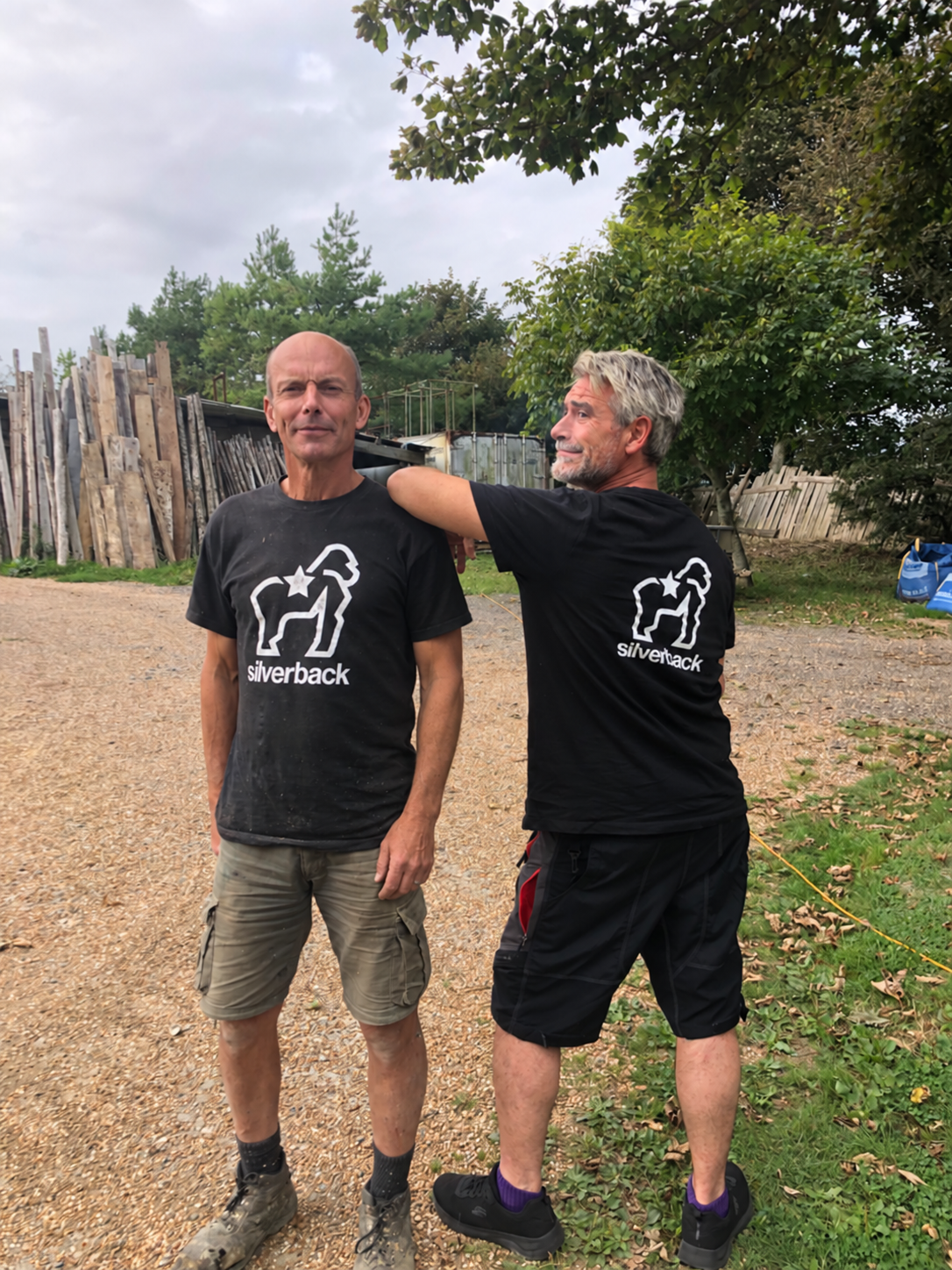 Pierre Woodward on the left and Cormac Martin on the right at the Silverback wood yard